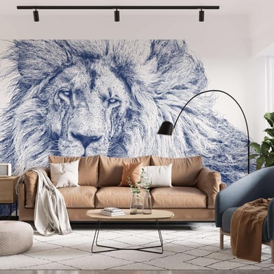 Papier peint panoramique avec visage de lion bleu - 510x260 cm (l x h) LA TOUCHE ORIGINALE