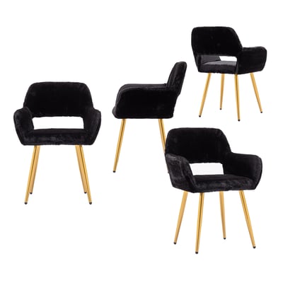 Lot de 4 chaises de salle à manger fauteuil scandinaves en tissu effet poil de lapin, CROMWELL PELUCHE MEUBLES COSY
