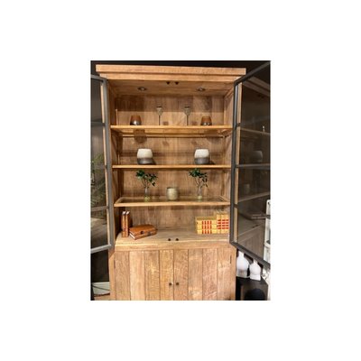 Buffet vaisselier en bois recyclé et métal 4 portes éclairage LED - LINAS HELLIN, DEPUIS 1862