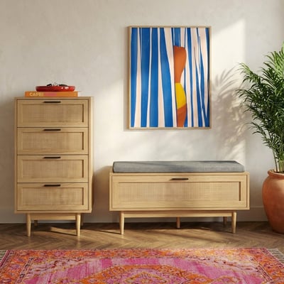 Banc à chaussures cannage rotin 1 porte  AMANA BAÏTA