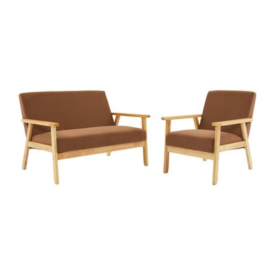 Banquette + fauteuil 3 places bois d'hévéa velours côtelé ISAK SWEEEK