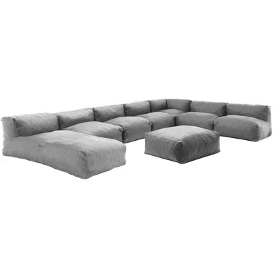 Salon de jardin modulable avec 5 chauffeuses, 1 fauteuil d'angle, 1 méridienne et 1 pouf, MIXI OVIALA