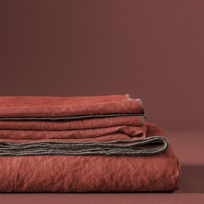 Nappe en lin lavé, AUTOUR DU LIN BLANC CERISE