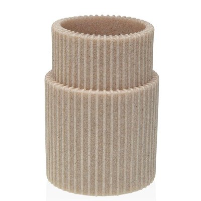 Porte brosse à dents en résine beige stries 7.5x7.5x10.5cm VERSA