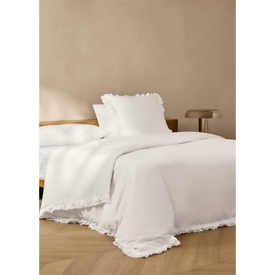 Housse de couette coton lavé volant en lin lit 150/160 cm MANGO HOME
