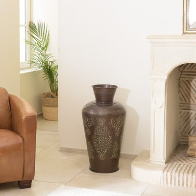 Grand vase brun patiné motifs orientaux dorés H70 cm NADOR PIER IMPORT