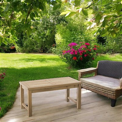Table basse de jardin contemporaine rectangle en bois de teck brut massif 90cm SUMMER PIER IMPORT
