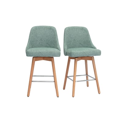 Tabourets de bar scandinaves pivotants 360° en tissu effet velours texturé terracotta et bois hêtre massif H65 cm (lot de 2) HASTA MILIBOO