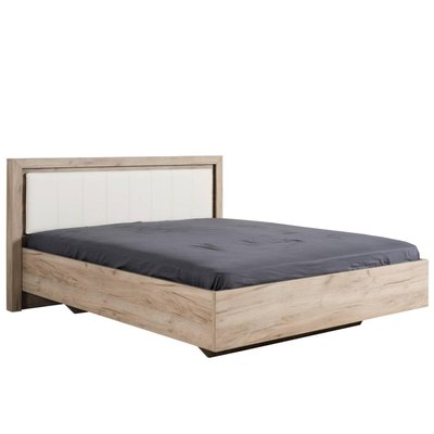 Cadre de Lit Chêne Gris Similicuir Blanc HOMESTYLE4U