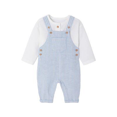 Ensemble cérémonie chemise et salopette naissance en lin et coton VERTBAUDET