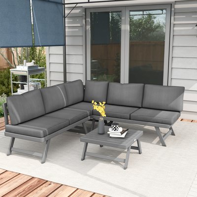 Ensemble salon de jardin d'angle 5 places style contemporain table basse coussins OUTSUNNY