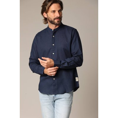 Chemise unie en lin avec col mao et manches longues SMITHY DEELUXE