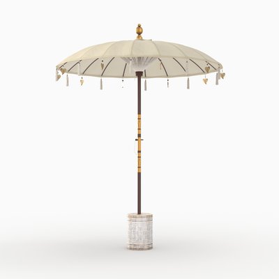 Ensemble parasol en tissu crème et pied de parasol en bois - ALI RENDEZ-VOUS DÉCO