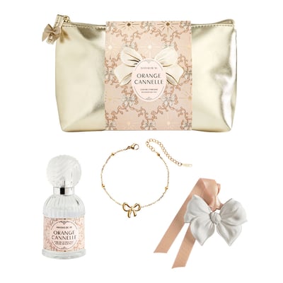 Pochette parfum, bracelet et décor parfumé Orange Cannelle RUBANS DE FÊTE MATHILDE M