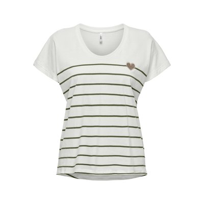 T-shirt rayé, impression cœur devant ONLY