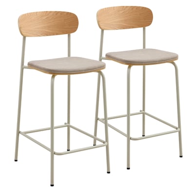 Lot de 2 chaises hautes en métal, bois et tissu, LEXY OVIALA