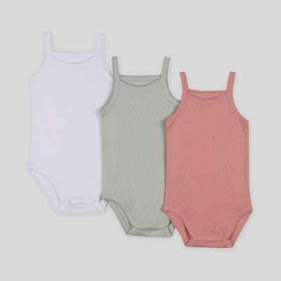Lot De 3 Bodies Pointelle Avec Bretelles En Coton Issu De L Agriculture Biologique BOUT'CHOU