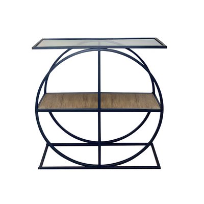 Console plateau en verre fumé et pied circulaire en Métal noir L80 cm - CLOUDY CALICOSY