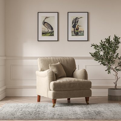 Emeline Textured Velvet Armchair with Antique Castor Legs SO'HOME