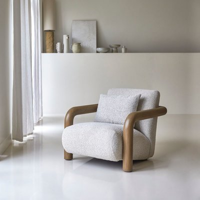 Fauteuil bas en mindi massif et tissu écru NINA TIKAMOON