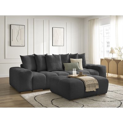 Canapé droit convertible 3 places en tissu texturé avec pouf, ANAKIN BOBOCHIC