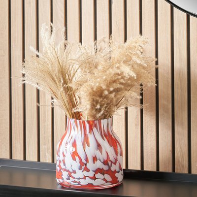 Red and White Tortoiseshell Glass Vase SO'HOME