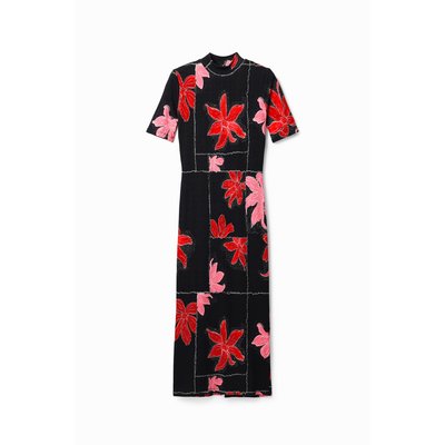 Desigual - Robe midi tissu côtelé fleurs DESIGUAL