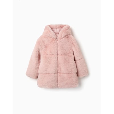 Manteau en peluche douce synthétique à capuche et doublure ZIPPY
