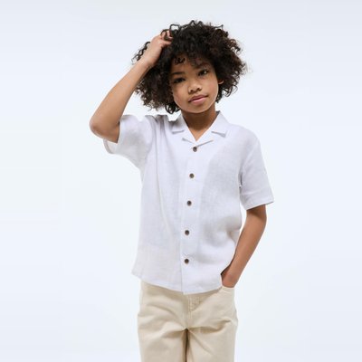 Chemise manches courtes unie en 100% lin MONOPRIX
