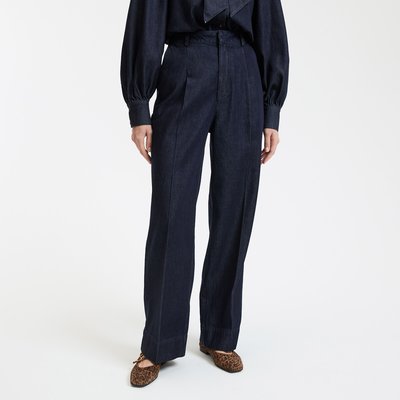 Denim Wide Leg Trousers with High Waist and Permanent Pleats LA REDOUTE COLLECTIONS