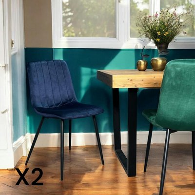 Chaise à rayures velours bleu foncé (lot de 2) MALANG PIER IMPORT