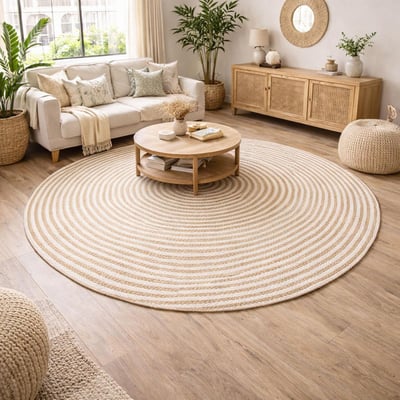 Tapis rond fait à la main en jute motif simple SPIRALTRY UN AMOUR DE TAPIS