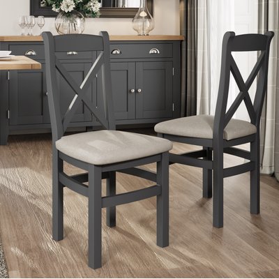 Chaise en bois et tissu avec dossier croisé finition charbon (lot de 2) COVENTRY PIER IMPORT