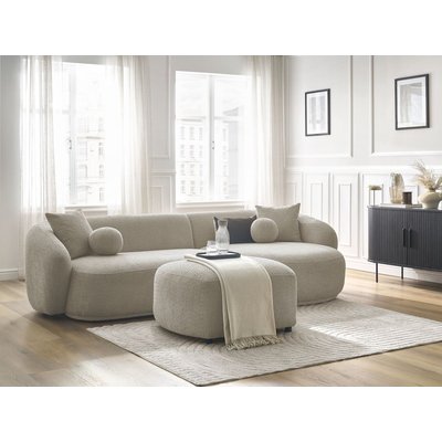Canapé d'angle fixe 4 places en tissu bouclette avec pouf, ASHLEY BOBOCHIC