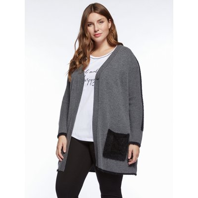 Cardigan long avec poches et bordures en FIL à poil long FIORELLA RUBINO