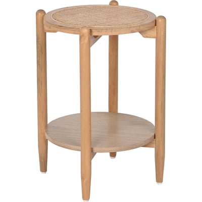 Table d'appoint ronde en bois et rotin RECOLLECTION