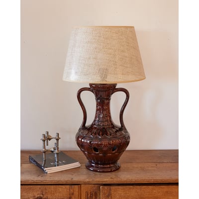 Lampe en céramique vintage chocolat Julia N°1062 - Bon état DEBONGOUT