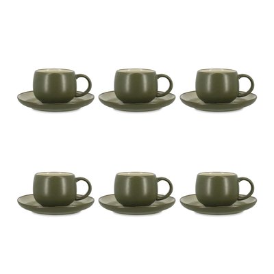 Lot de 6 tasses 22cl avec soucoupes en grès, OLI OGO LIVING