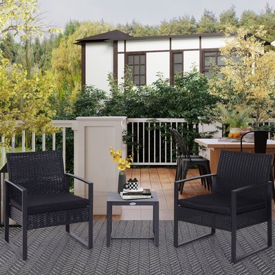 Salon de jardin 2 places avec table basse noir OUTSUNNY