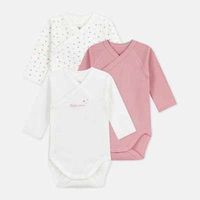 Lot de 3 bodies manches longues, ouverture croisée PETIT BATEAU