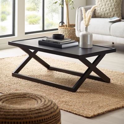 Henlow  Rectangular Wood Coffee Table with Cross-shaped base SO'HOME
