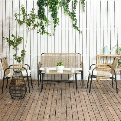 Salon de jardin 4 places 4 pièces style colonial crème beige OUTSUNNY