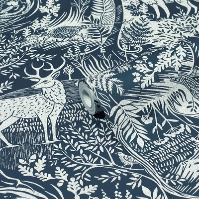 10m Winter Woods Animal Printed Wallpaper FURN.