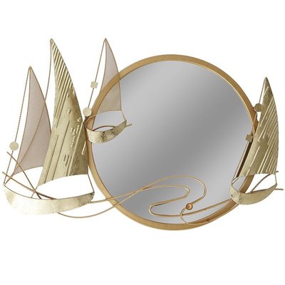 Décoration murale en métal avec miroir rond et bateaux dorés PIER IMPORT