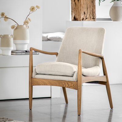 Casa Mid-Century Linen & Solid Oak Armchair SO'HOME