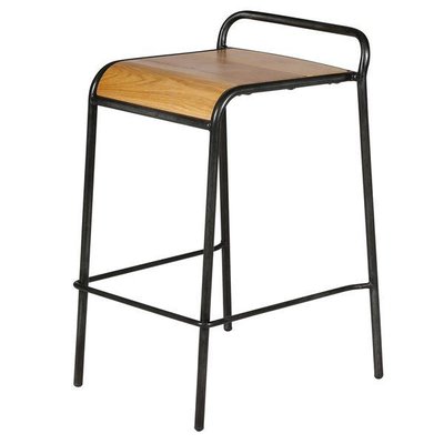 Tabouret plan de travail chêne et métal brossé Skhol ZAGO