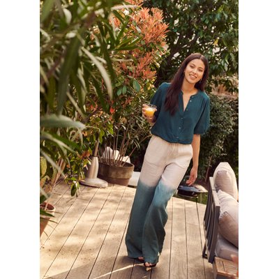 Pantalon évasé en lin taille haute LA FEE MARABOUTEE