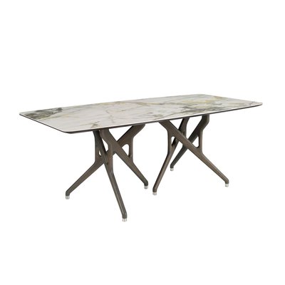 Table de salle à manger rectangulaire en marbre porcelaine et noyer foncé ANGEL CERDA