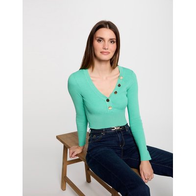 Pull à col V avec boutons dorés MORGAN