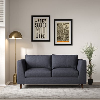 Claudia Angular Soft Brushed 2 Seater Feather Sofa with Dark Wood Legs SO'HOME